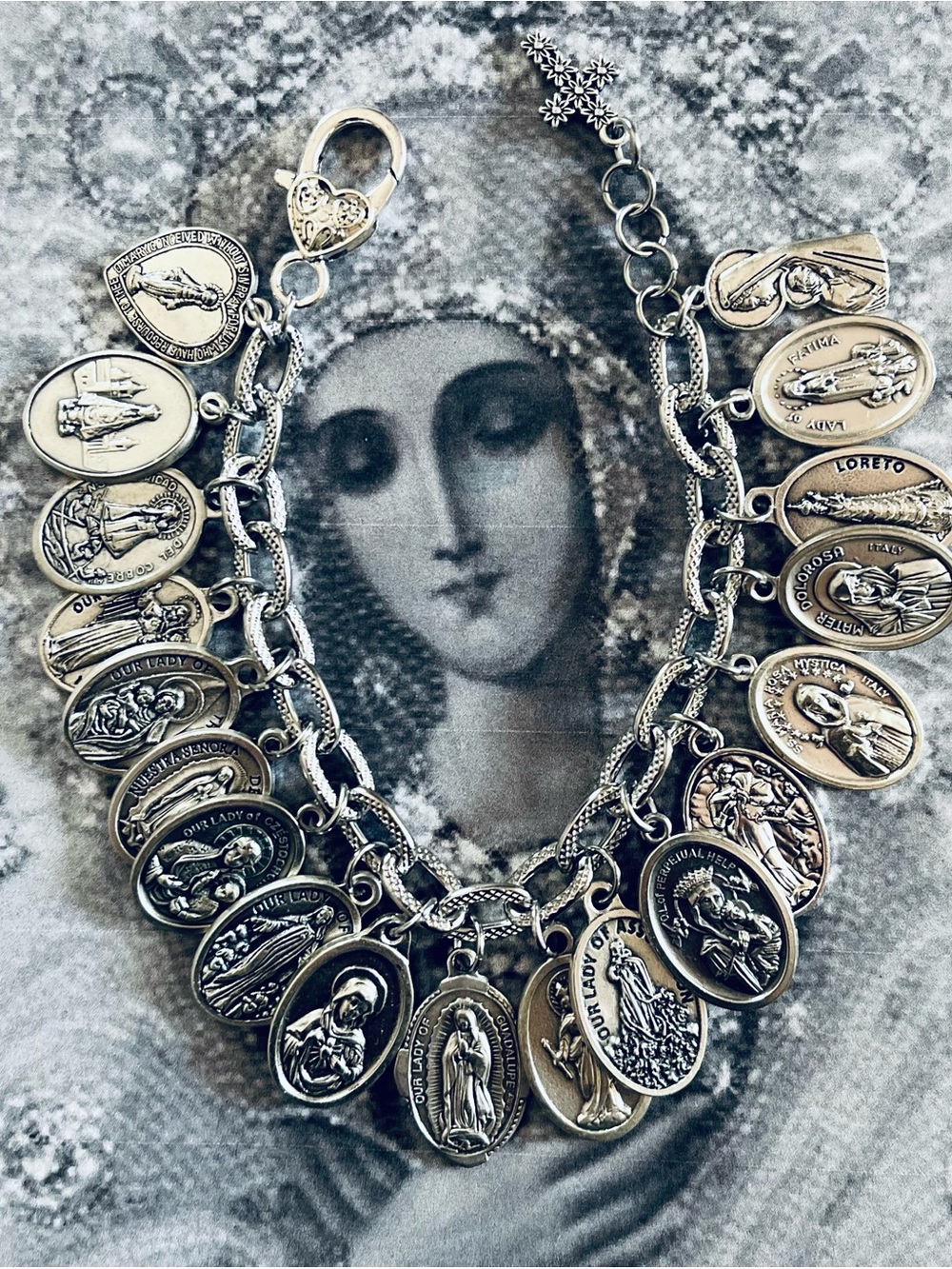 Virgin Mary Charm Bracelet: Our Lady Italian Medals Chunky Bracelet